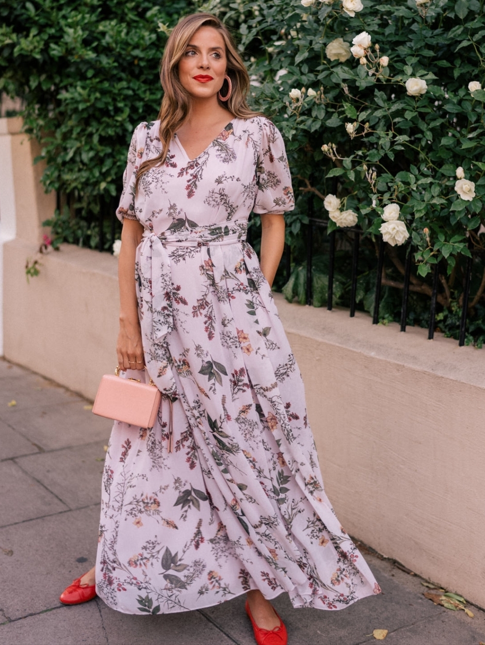 Gal Meets Glam Phoebe Floral Puff Sleeve Chiffon Maxi Dress pastel purple size 8 - Picture 2 of 9